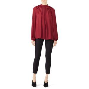 Giamba Red Drape Long Sleeve High Neck Blouse Women's Size 40 (US 4)